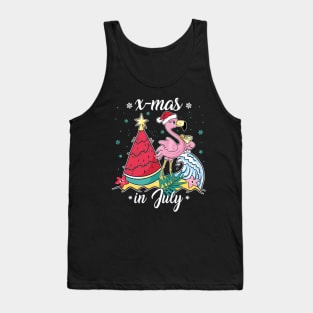 Christmas in July "X-mas In July " Funny Flamingo Tank Top